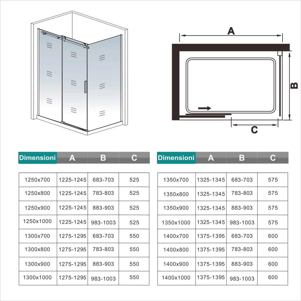 Box Doccia Angolare 110X90 cm H.195 cm Porta Scorrevole con Parete Fissa Vetro 8 mm Temperato Anticalcare Trasparente Telaio Cromo Dorato