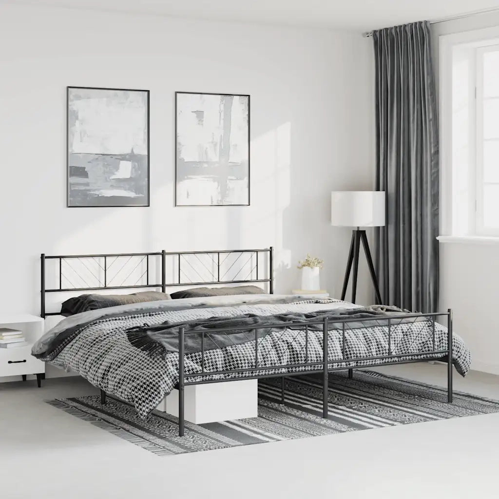 Giroletto con Testiera e Pediera-Struttura Letto Metallo Nero 193x203 cm 696477