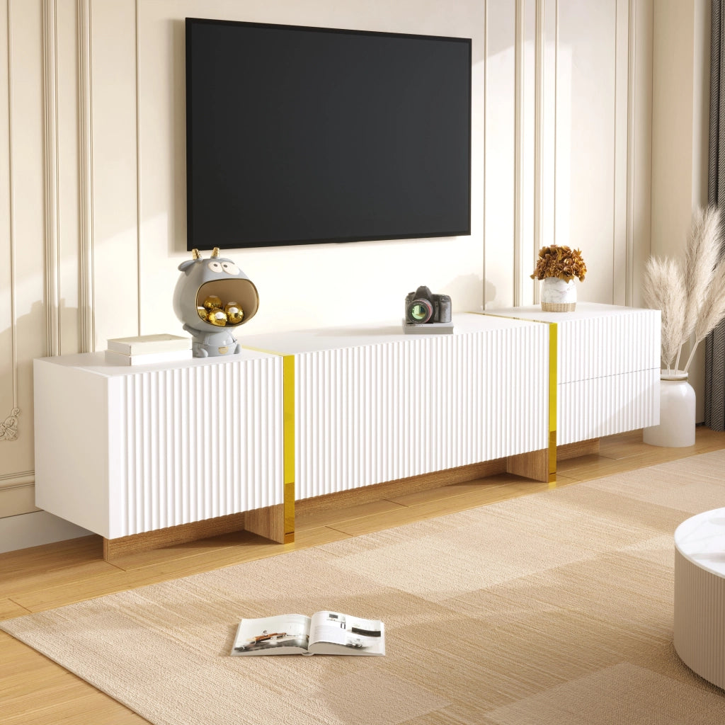 MOBILE TV 190x35x45 cm 3 Ante 2 Cassetti Bianco Oro Effetto legno