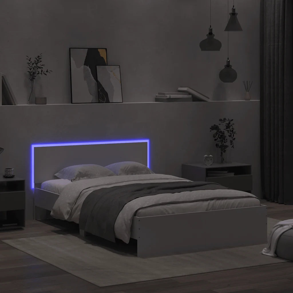Letto matrimoniale | Letto per adulti | Giroletto con Testiera e LED Bianco 120x200 cm