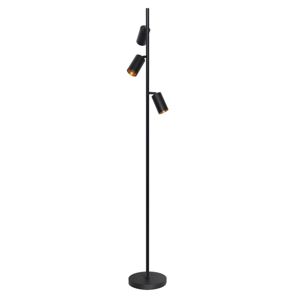 Lampada da terra nera spot oro interno 3xGU10 Polux