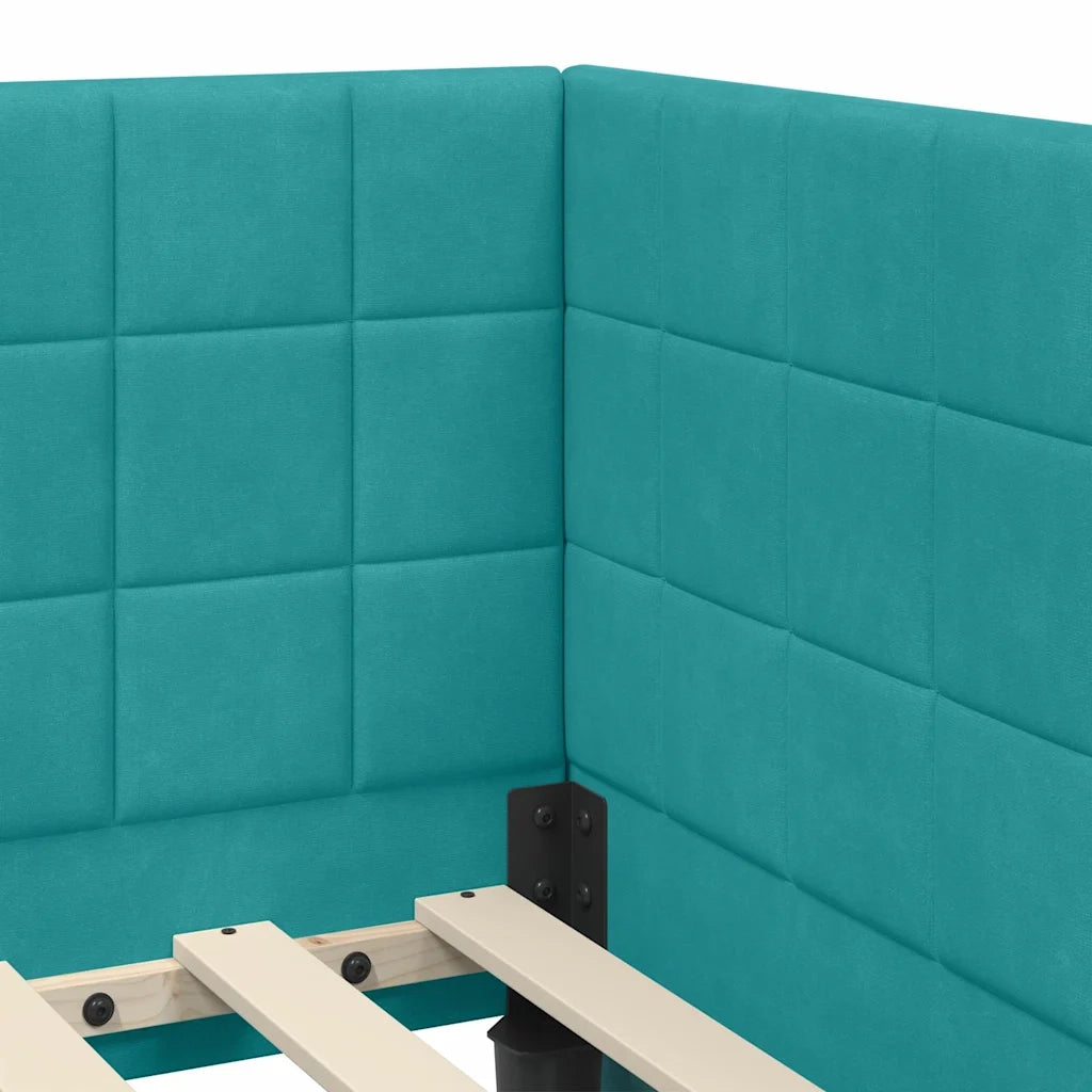 Letto singolo | Letto per adulti | Struttura Letto Angolare con Materasso 2 pcs Turchese Velluto