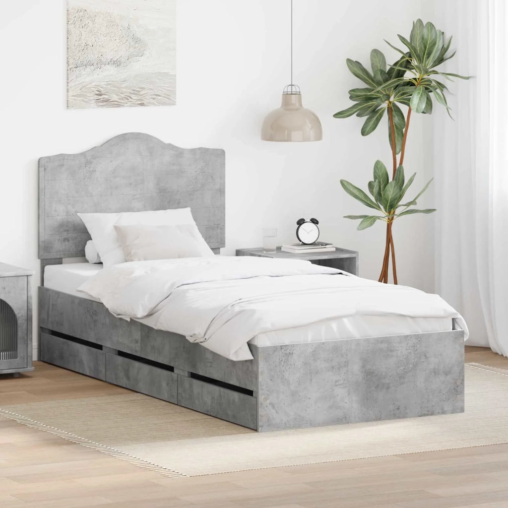 Letto singolo | Letto per adulti | Struttura del letto con cassetto Grigio Cemento 75 x 190 cm
