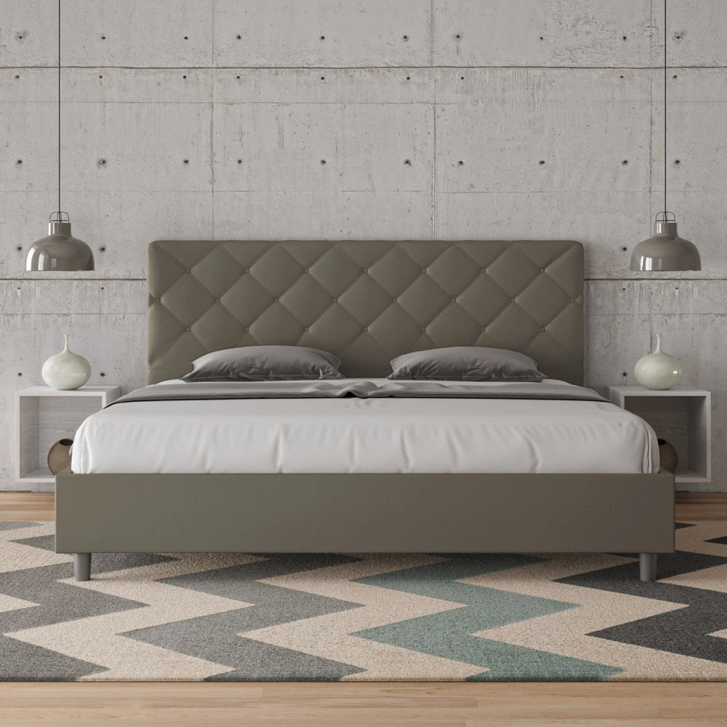 BS COM Letto con rete imbottito 180x190 similpelle cappuccino