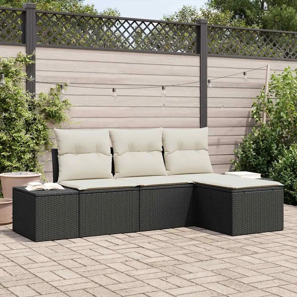 Set Divano da Giardino con cuscino 4 pcs Nero polyrattan 3347007