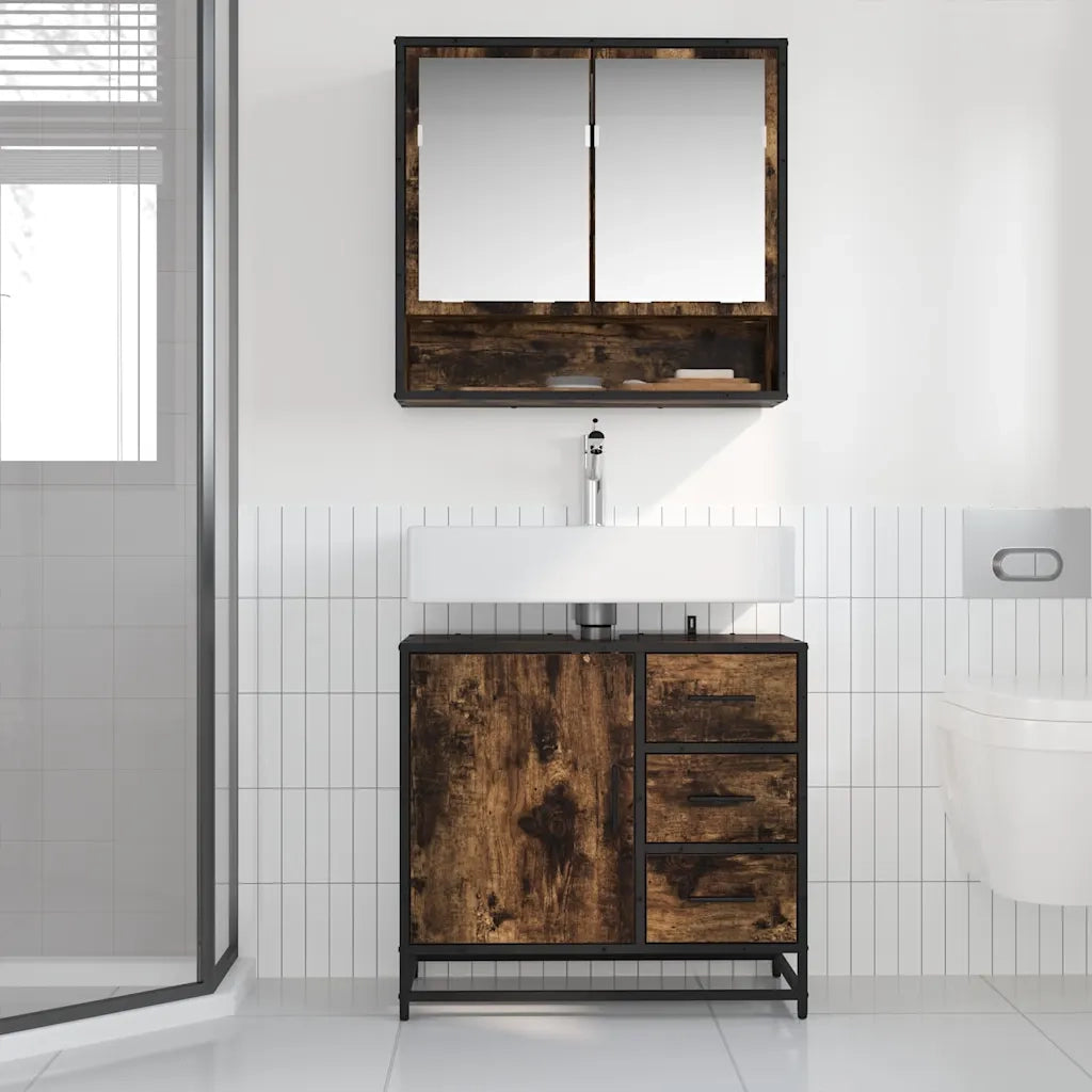Mobile Lavabo Bagno-Armadietto da bagno Rovere Fumo 65x33x60 cm Legno Multistrato 380698