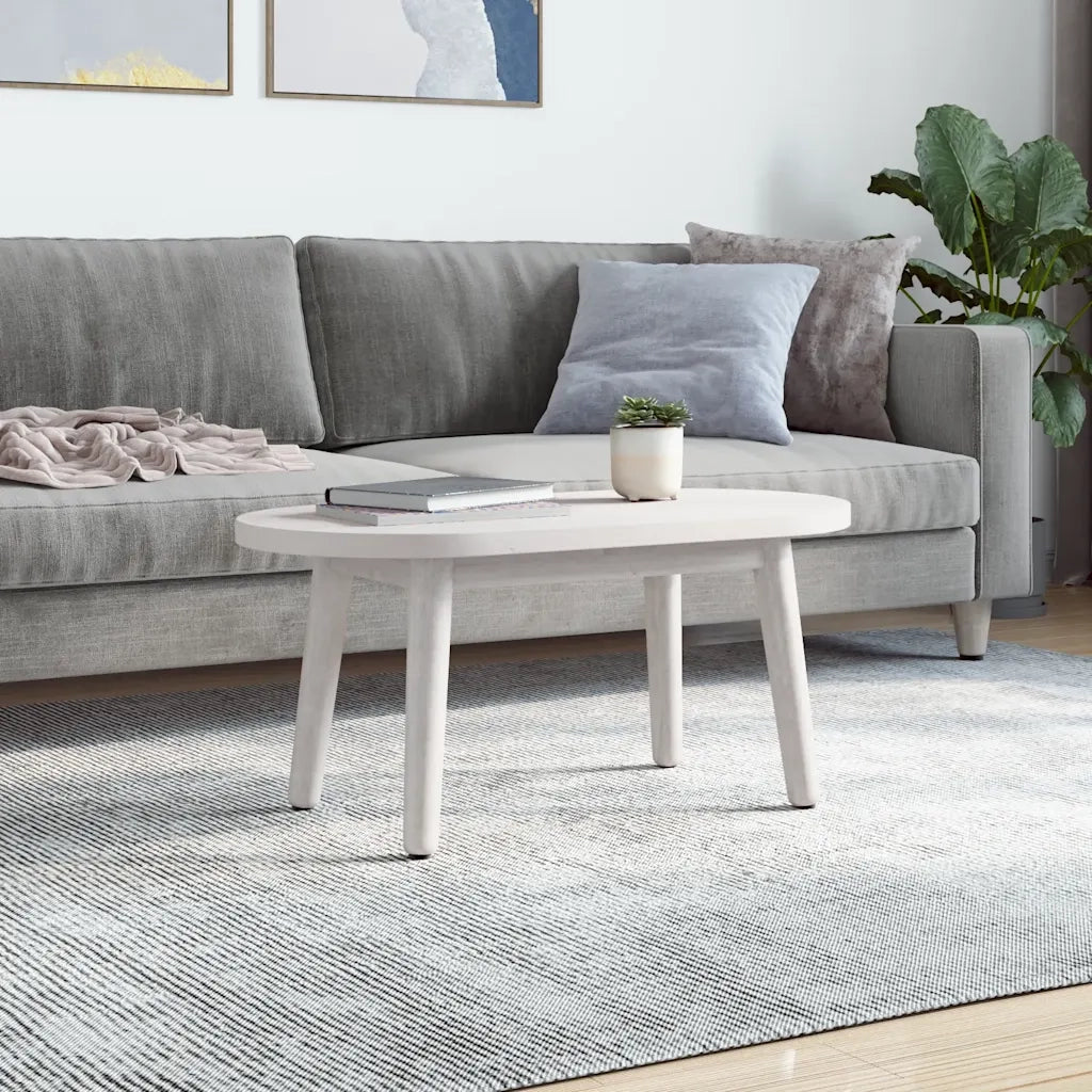Piano Tavolo Bianco 80x40x2,5cm in Legno Massello di Pino Ovale 824351