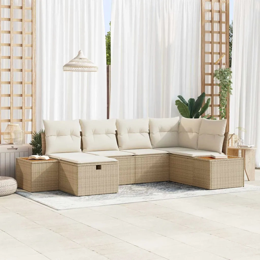 Set Divano da Giardino con cuscino 6 pcs Beige polyrattan 3359633