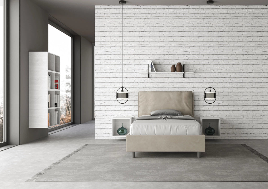 BS COM Letto una piazza e mezza senza rete imbottito 120x190 microfibra sabbia