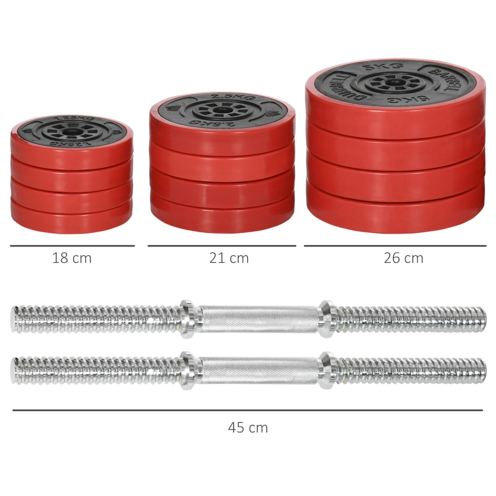 Set Manubri Palestra con Pesi 40kg ¨C zephmum ¨C Rosso, Metallo, Gomma, 45x26x26 cm