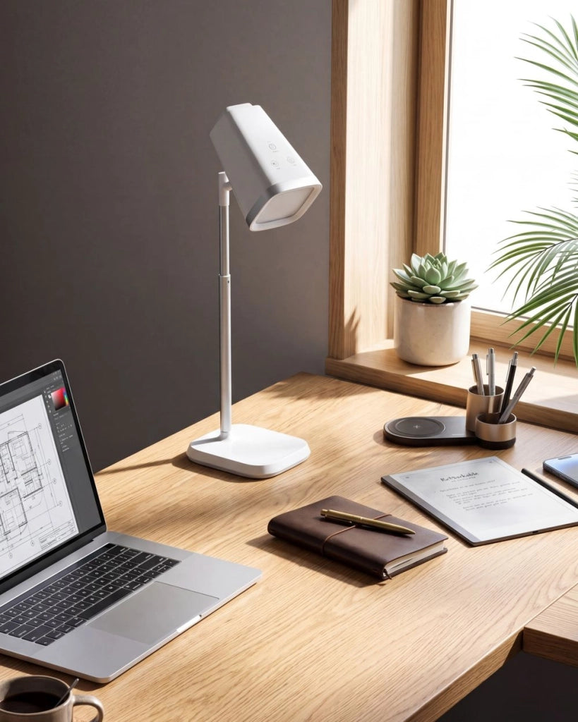 Lampada da tavolo e da parete per ufficio 2 in 1 bianco Illuminazione da tavolo Lettura Lampada per computer Braccio staccabile Funzione CCT Dimmer Stepless