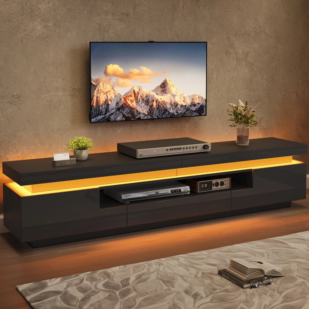 Cassettiera TV nera in truciolato; 175 cm