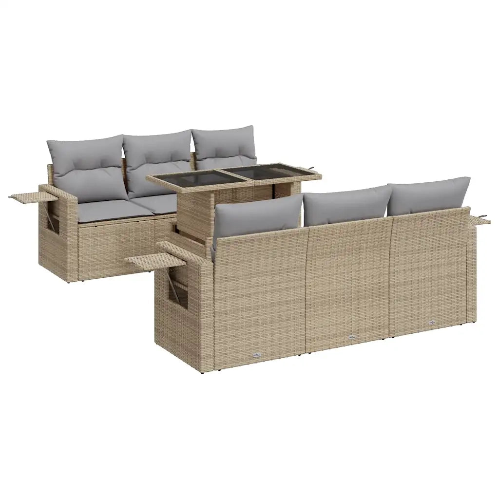 Set Divani da Giardino 7 pz con Cuscini Beige in Polyrattan 3326420