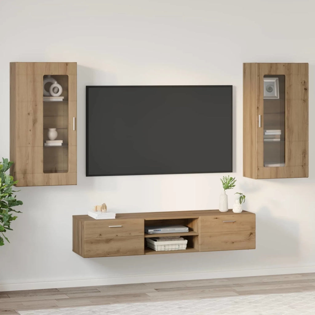Set mobile TV FLORIN 3 pz | Armadietto TV | Mobile Porta TV Rovere artigianale Legno multistrato