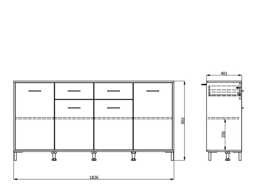 Madia Grondona, Credenza 2 Cassetti, 183x40x90h cm Bianco Crema