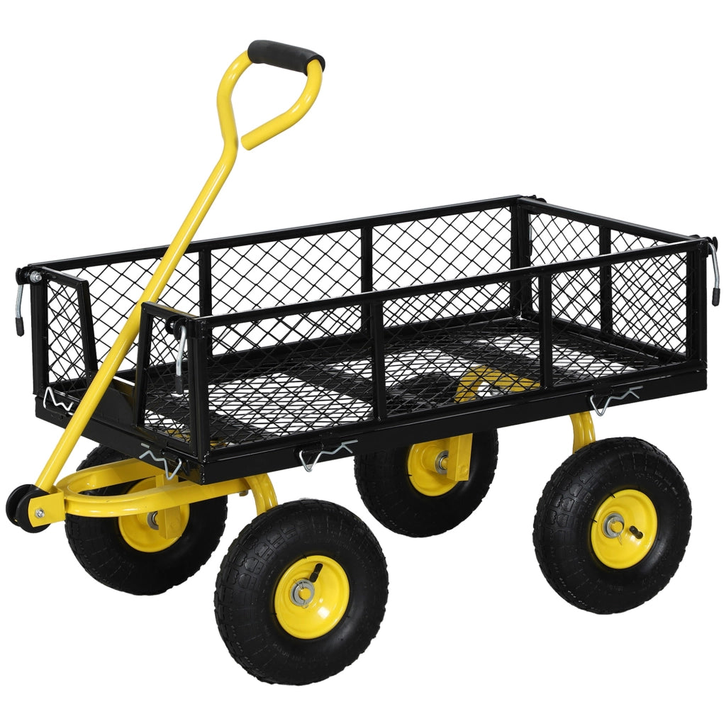 Carrello da giardino 4 ruote - Xylo - trasformabile con sponde rimovibili 104x54x51cm nero giallo