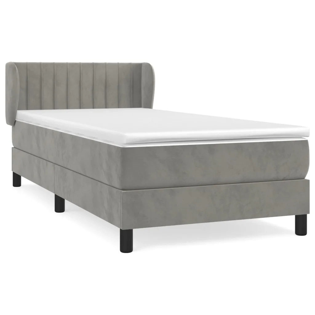 Letto singolo | Letto per adulti | Giroletto a Molle con Materasso Grigio Chiaro 90x190 cm Velluto