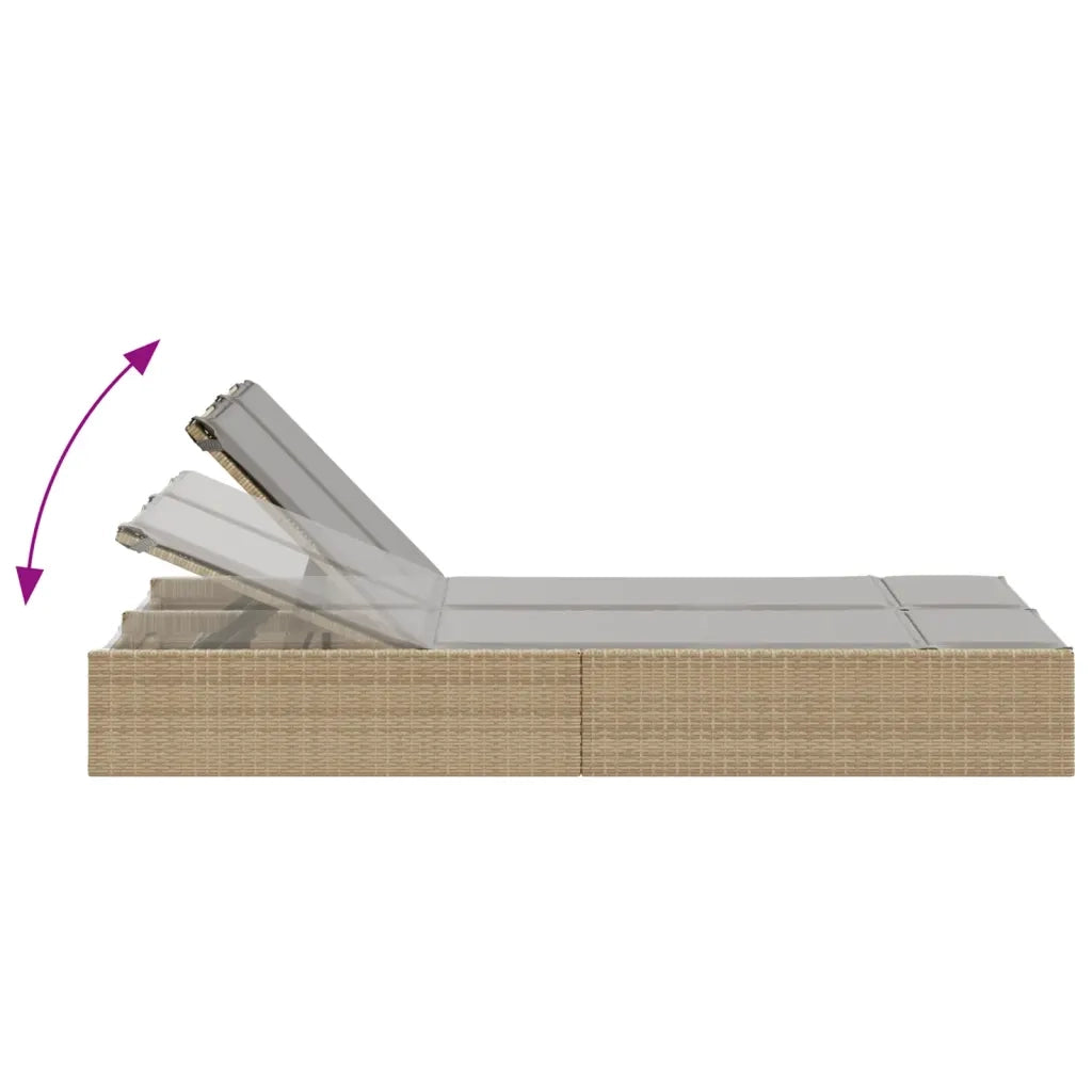 Lettino Prendisole con Cuscini Beige in Polyrattan 368631
