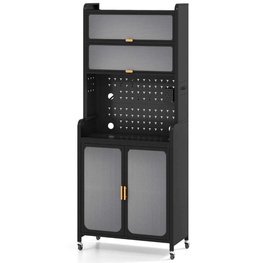 Mobile autonomo in metallo per angolo caff¨¨ con ampio piano di lavoro, Armadio cucina per sala da pranzo Nero-Credenze buffet