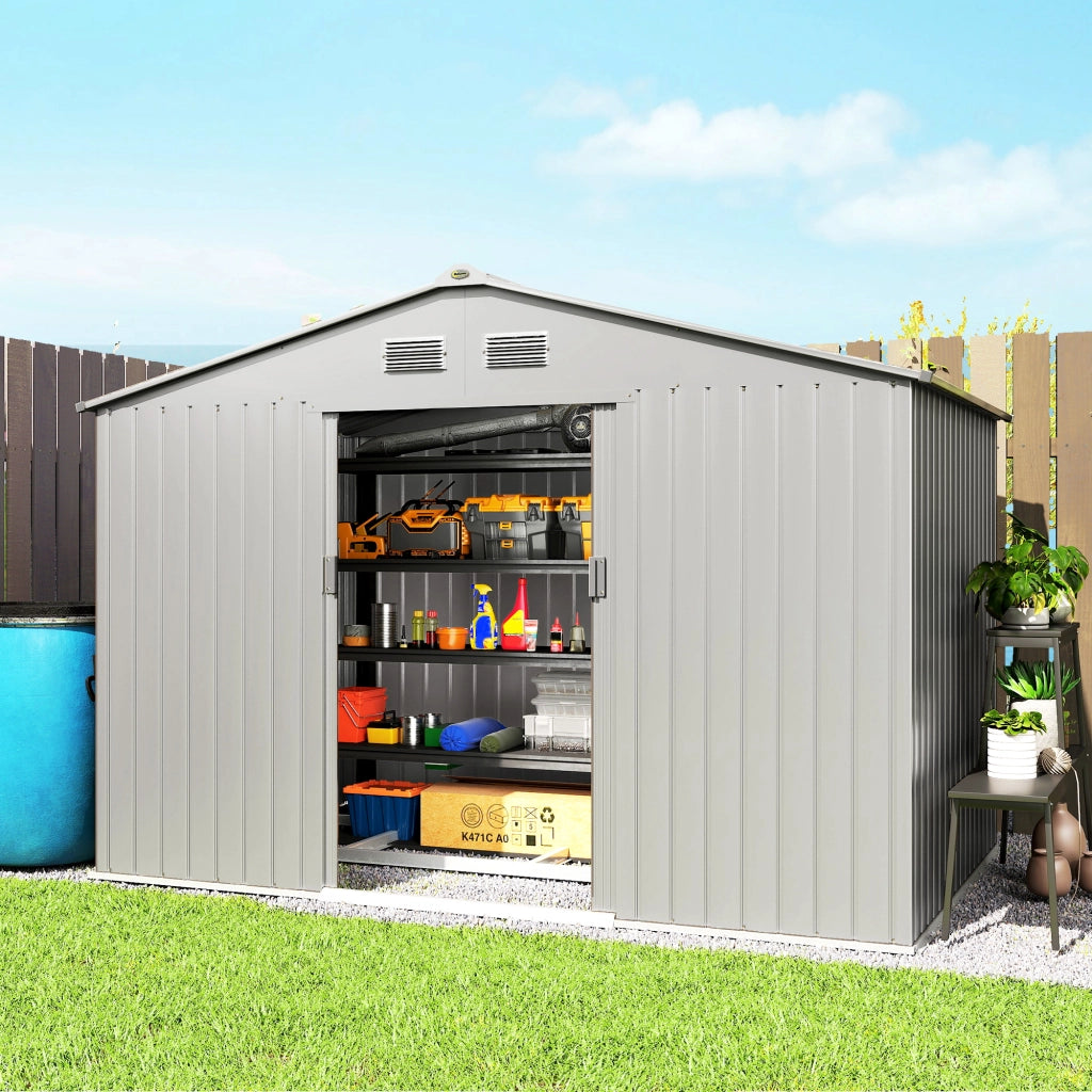 Casetta da Giardino 4,9 m2 ¨C Xylo ¨C 277x195x192 cm Grigio con Porta Scorrevole e Ventilazione