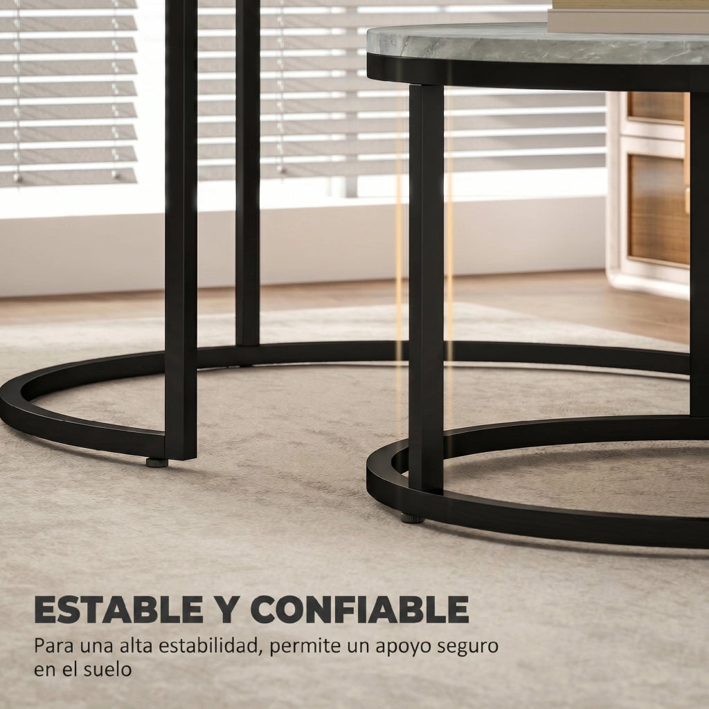 Tavolino da caff¨¨ rotondo effetto marmo ¨C Minimal ¨C 2 pezzi telaio metallo grigio