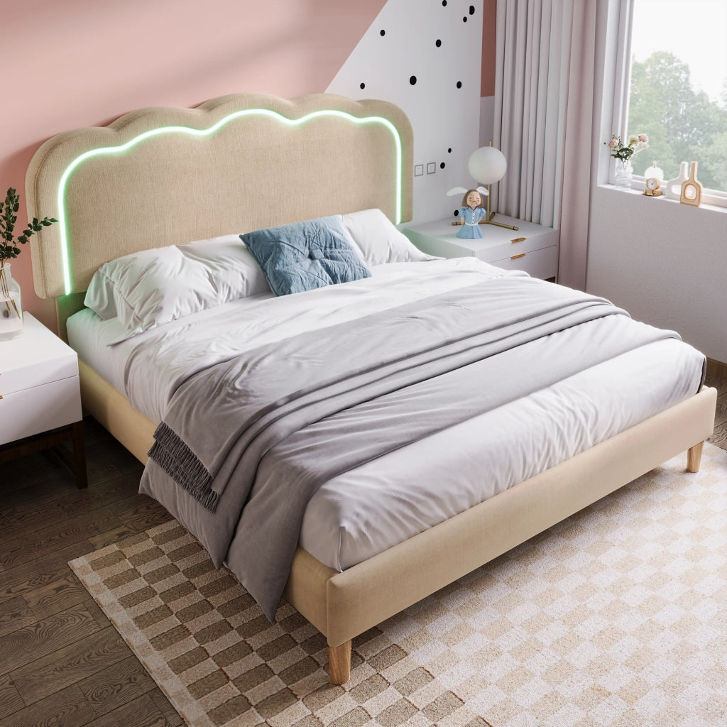 letto imbottito lino beige 140 x 200 cm