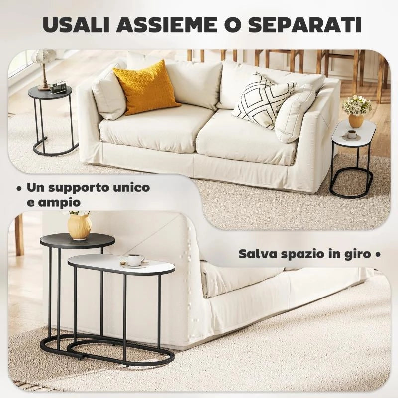 SET 2 TAVOLINI DA SALOTTO IMPILABILI CON TELAIO IN METALLO PER SOGGIORNO E UFFICIO, GRIGIO E BIANCO