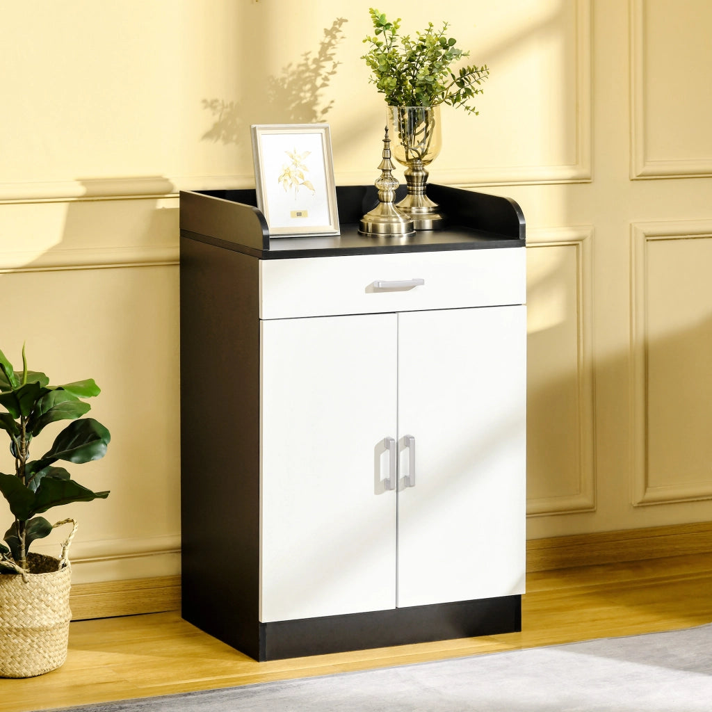 Mobiletto con Cassetto di Legno, con Ripiano Regolabile, Mobiletto da Cucina Salvaspazio, Soggiorno e Anticamera, in Legno MDF, 60x40x90cm, Bianco e Nero