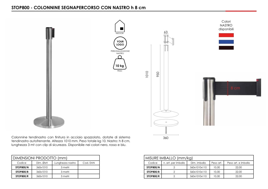 Colonnina segnapercorso Tendinastro Nastro TOP 8 cm - Blu