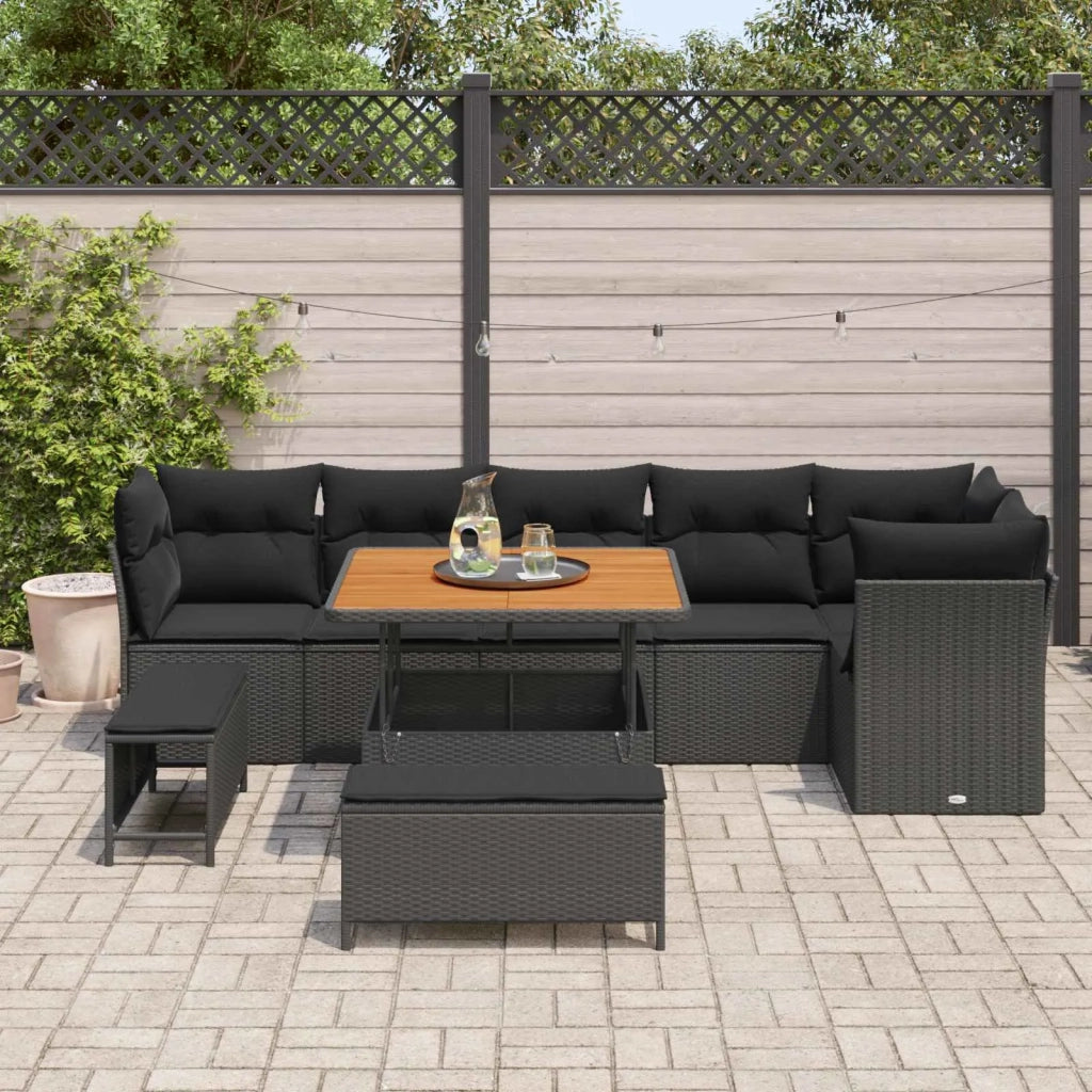 Set Divano da Giardino con cuscino con archiviazione 9 pcs Nero
