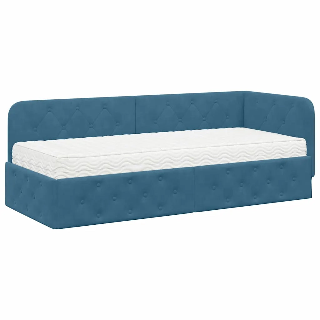 Cornice del letto ad angolo Blu 80 x 200 cm Velluto