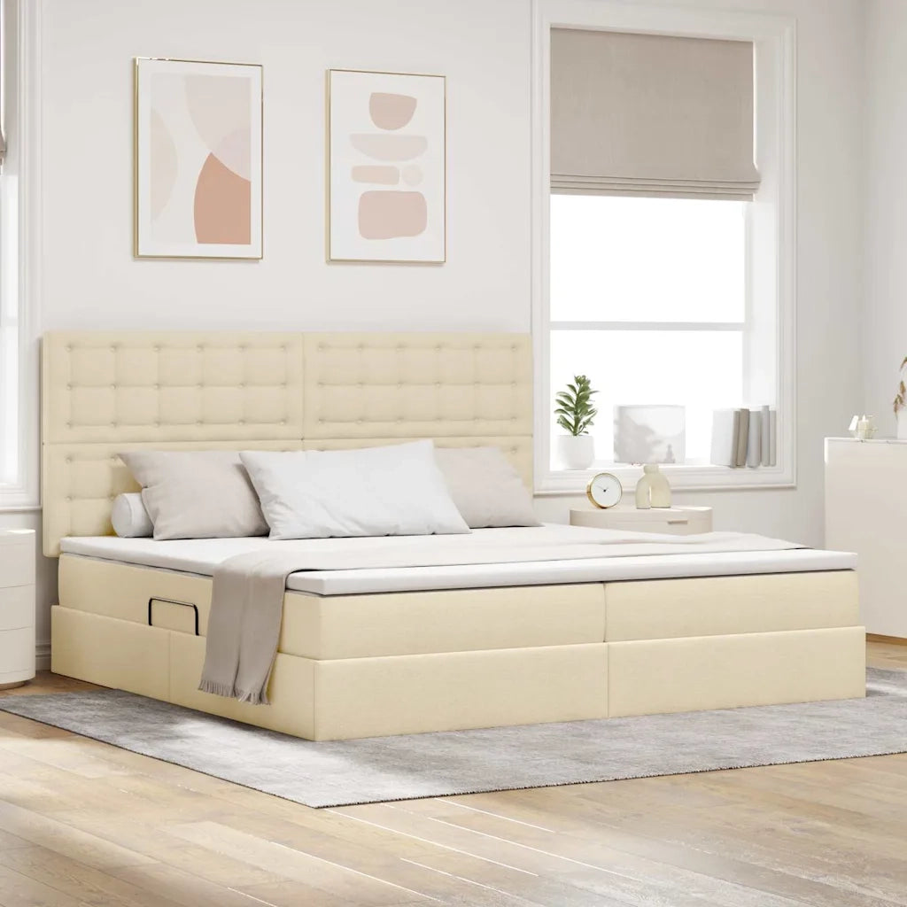 Letto con contenitore e materasso Crema 200 x 200 cm Poliestere 3371932