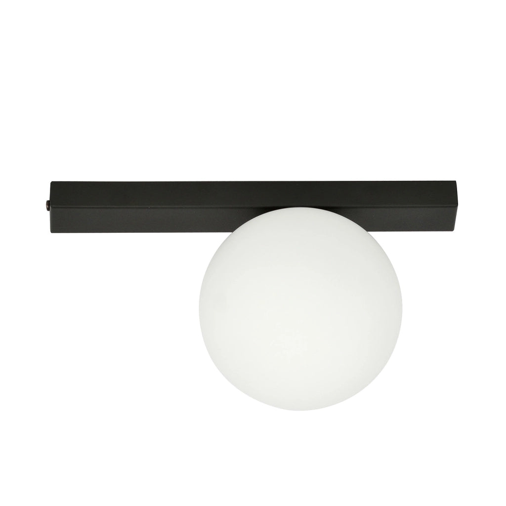Plafoniera Moderna 1 Luce Giapeto Barra In Acciaio Nero E Sfera Di Vetro Opale