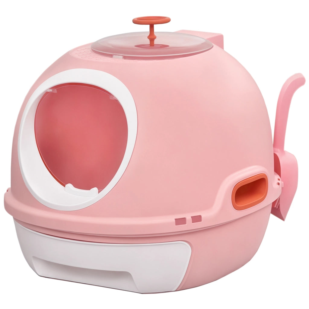 Casetta igienica per gatti con cassetto scorrevole e porta ¨C Minimal ¨C 47x55x44 cm rosa