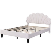 Letto Matrimoniale 140×200 cm con Testiera Floreale Imbottita; Struttura Rivestita; senza Materasso; Beige