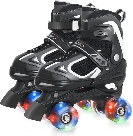Rolle-scooter per bambini - Roteanti con illuminazione - Protezione completa - Uso interno ed esterno - Nero - Medio (13-3)