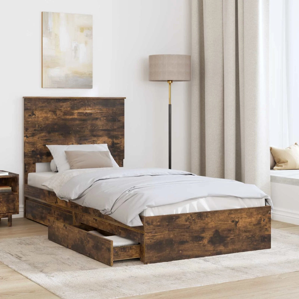 Letto con Contenitore Rovere fumé 90 x 200 cm Legno multistrato