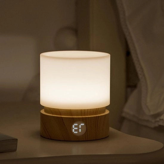 Lampada da Notte con Luce Calda - Lampada LED Ricaricabile a Grano di Legno - Funzione di Ritardo per il Sonno - Regolazione di Brillanza - Operata a Batterie Senza Cavo - Lampade da Notte .