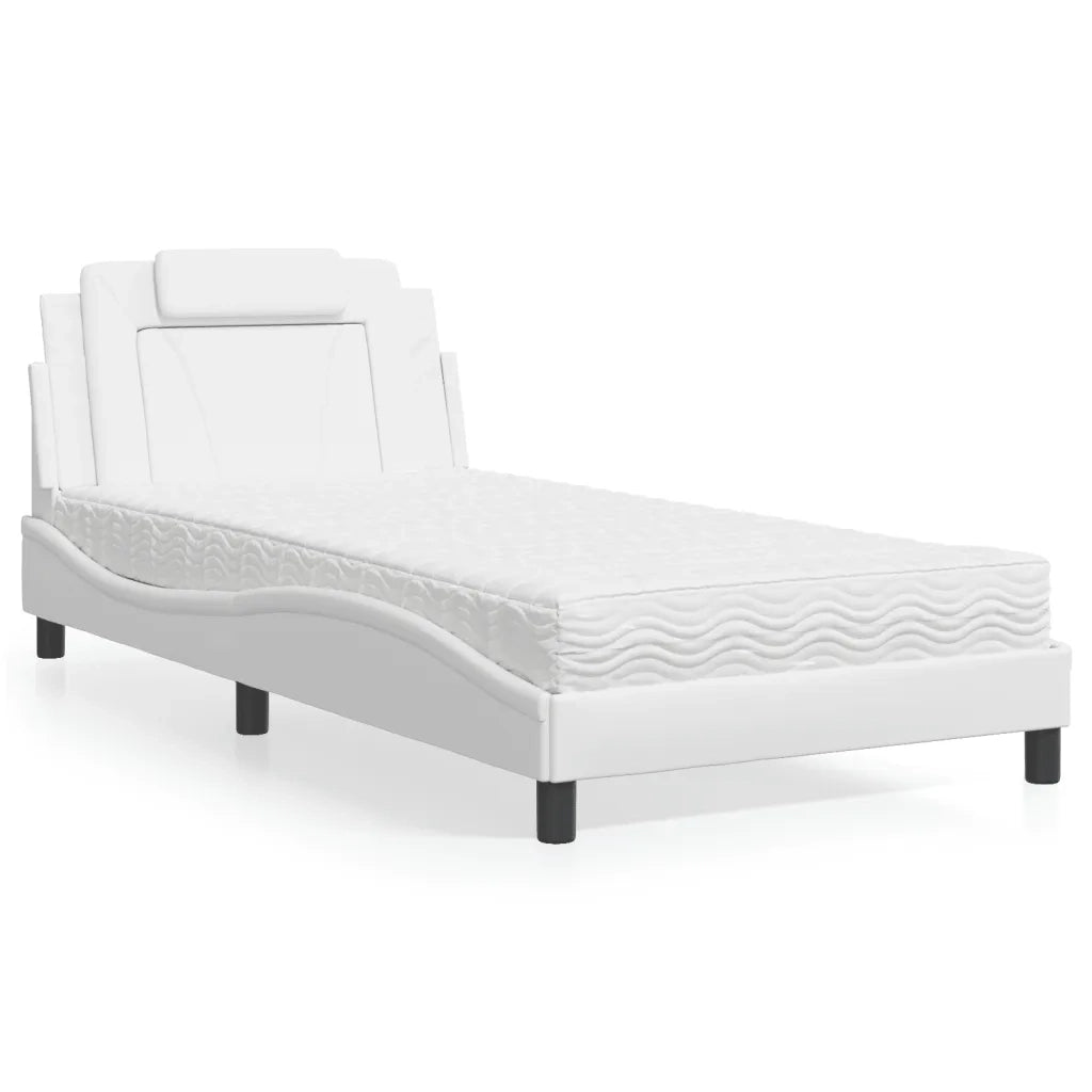 Letto singolo | Letto per adulti | Letto Viana con Materasso Bianco 100x200 cm in Similpelle