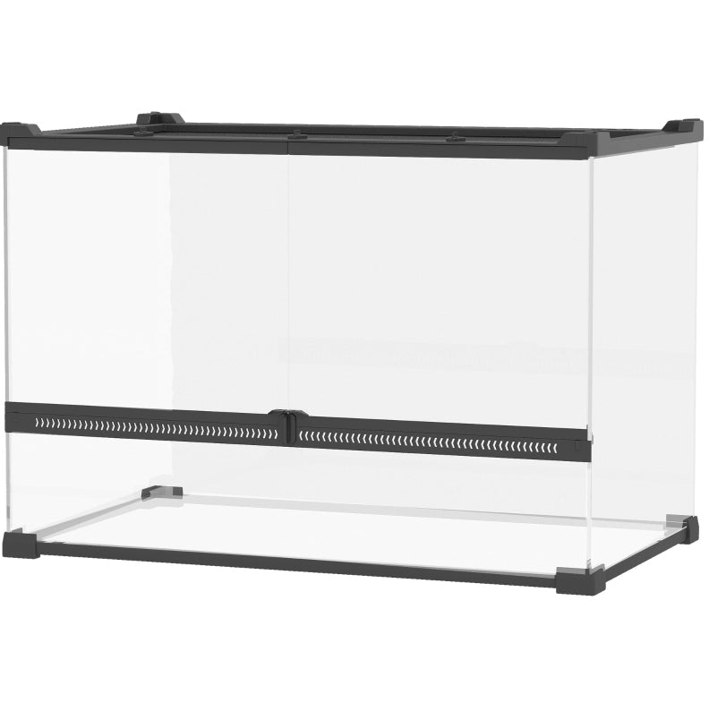Terrario in vetro per rettili con base impermeabile, ventilazione e chiusure di sicurezza