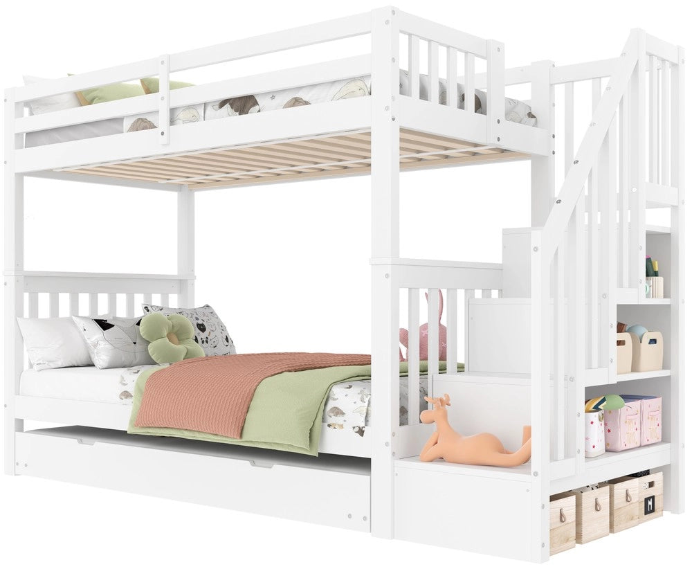 Letto a Castello con Scaletta e Letto Estraibile ¨C Xylo ¨C Bianco 90x200
