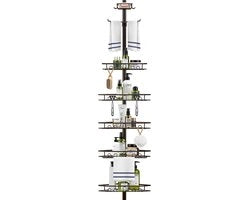 Supporto per doccia telescopico - Supporto per doccia senza fori - Reggiservizio per angolo - Supporto per asciugamano - Piastra per doccia - Adatto per altezze da 137 a 290 cm