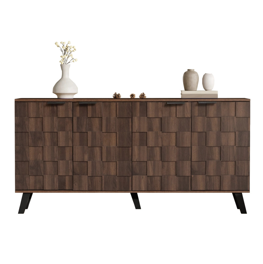 Sideboard a 4 ante 160;5 x 35;5 x 78 cm in legno scuro; con ripiani regolabili