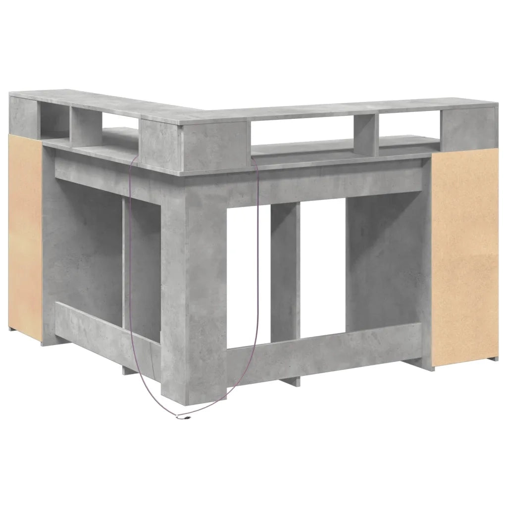Scrivania | Tavolo da Ufficio con Luci LED Grigio Cemento 130x130x91 cm Multistrato
