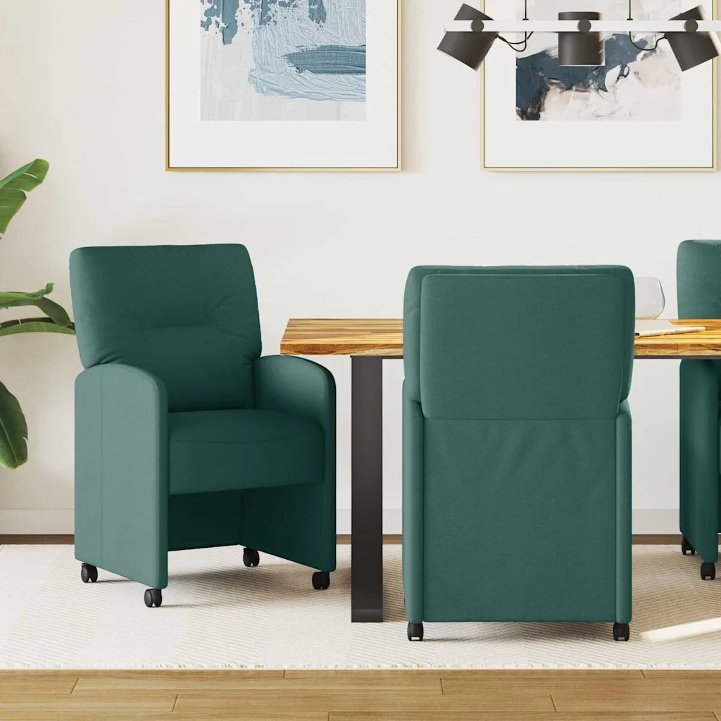 Sedie da Pranzo con Ruote 2 pz | Sedie da cucina Verde scuro 57 x 67 x 95 cm