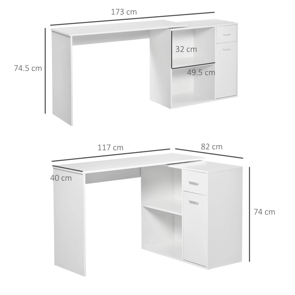 Scrivania Angolare con Libreria in Legno Bianco ¨C Xylo ¨C 173x39.8x74 cm