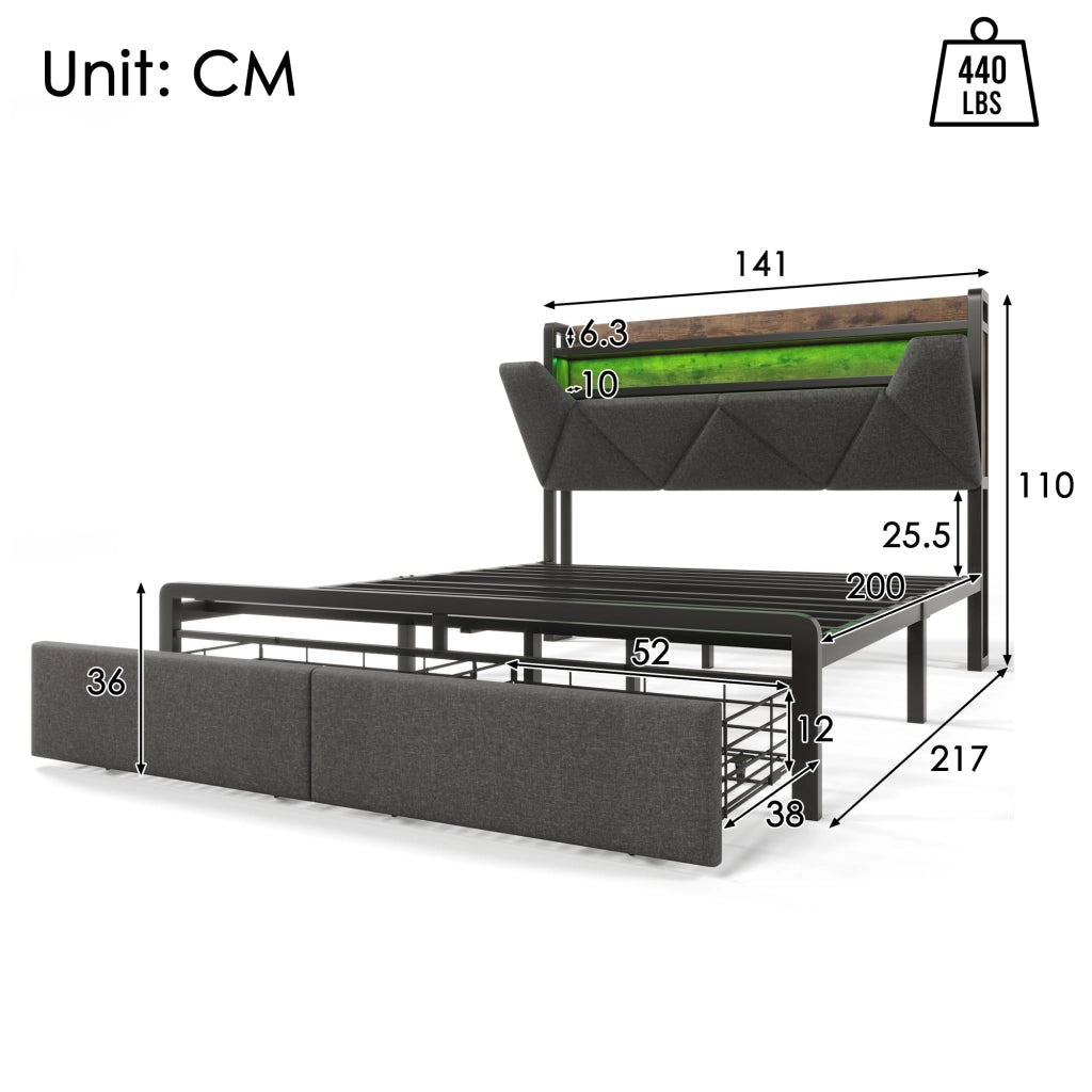 letto imbottito lino grigio 140 x 200 cm