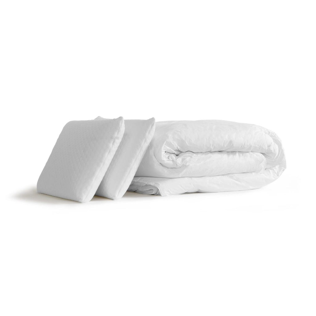 Pacchetto letto completo - Materasso 140x190cm + Box spring con doghe (in kit) + 2 guanciali + Piumino - Vitalspring Recover
