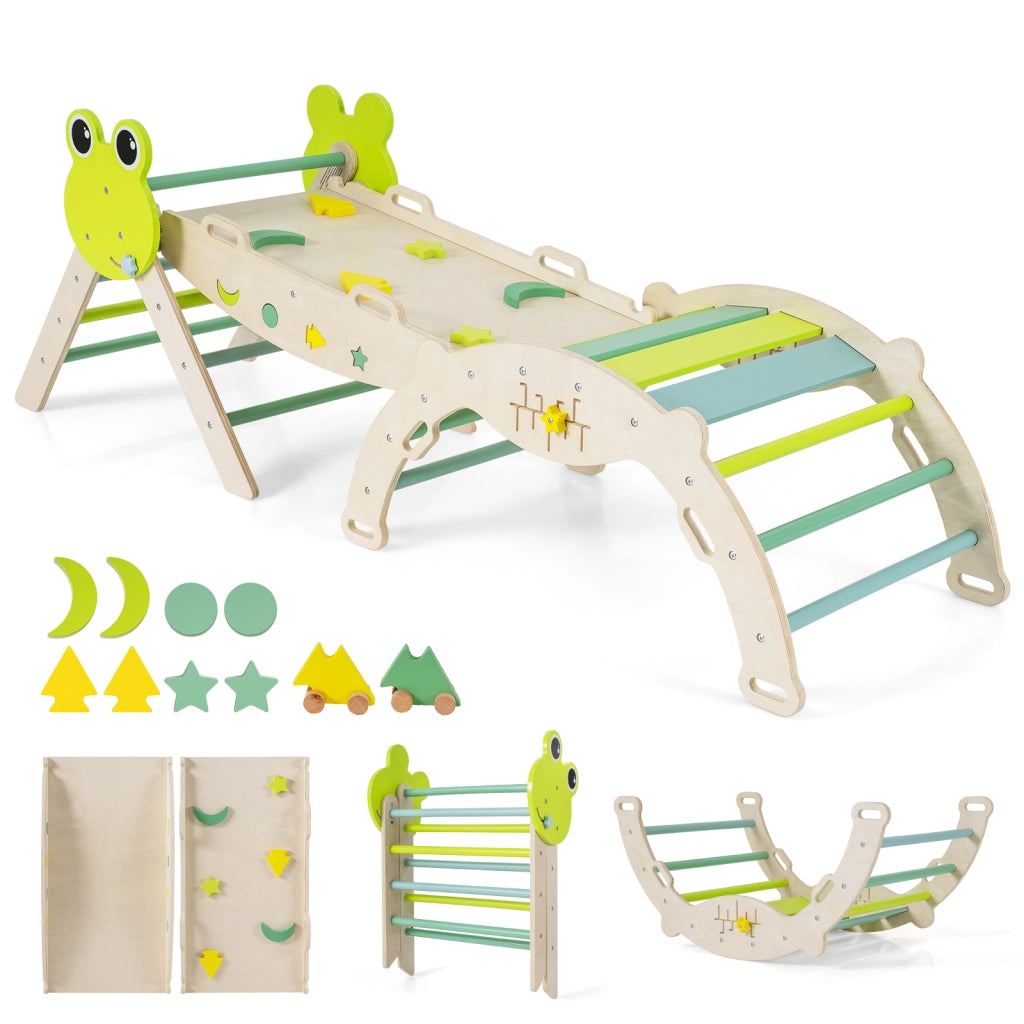 Giochi da arrampicata per bambini con rampa-Set montessori in legno a tema rana con gioco del labirinto Verde
