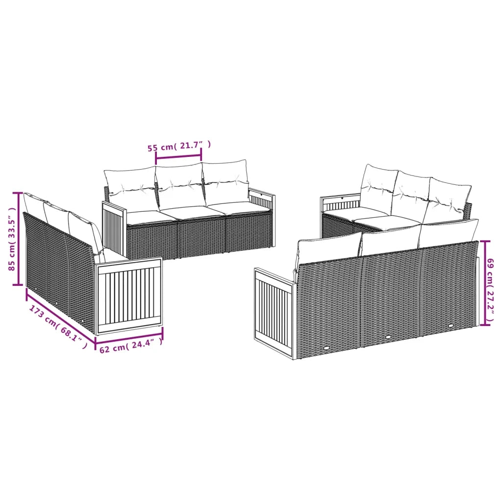 Set Divani da Giardino 12 pz con Cuscini Nero in Polyrattan 3227511